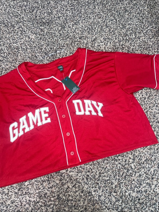 wild fable Tops - GAME DAY Collegiate Red Crop Football Jersey - Oversized Size L | NWT